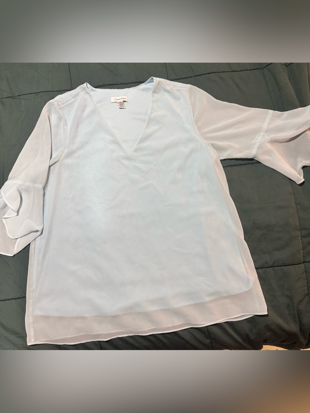 Calvin Klein Pale Blue V-Neck Tunic Blouse